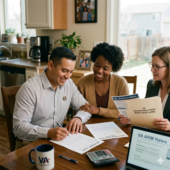 Home buyers signing adjustable rate documents
