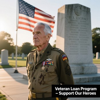 Image promoting a veteran loan program aimed at providing essential support for our heroes.  