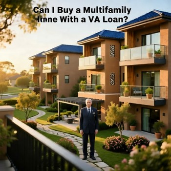 Graphic showing the question: "Can I buy a multi-family home with a VA loan?" related to VA loan eligibility for veterans.