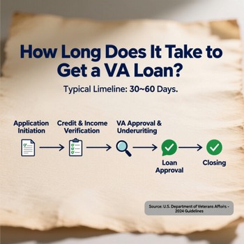 A graphic showing a timeline with the question, "How long does it take to get a VA loan?" 
