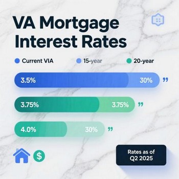 Graph showing current VA mortgage interest rates with a downward trend over the past year. 