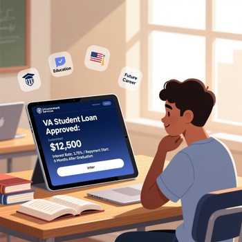 Student loan application form with calculations for VA student loans displayed on a computer screen.  
