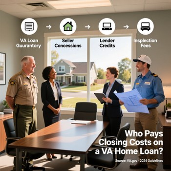 A man and woman engage in conversation with two suited individuals regarding VA closing costs.